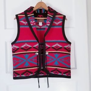 Pendleton Blanket Vest Native American Southwest Western Wool Concha Sm - Medium